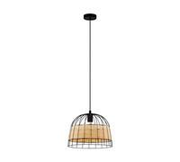 Eglo Suspension Anwick, 1 Ampoule, Suspension Vintage, Boho, en Acier et Rotin, Lampe de Salle à Manger, Lampe de Salon Suspendue en Noir, Naturel, Douille E27, Ø 37 cm