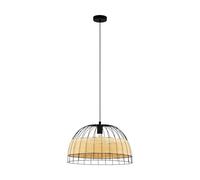 Eglo Suspension Anwick, lampe suspendue 1 flamme style vintage, bohème, suspension en acier et rotin, lampe pour table à manger, lampe de salon suspendue noir et naturel, douille E27, Ø 50 cm