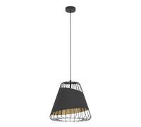 Eglo Suspension Austell, 1 Ampoule, Suspension Industrielle, Vintage, en Acier et Textile Noir, Or, Lampe de Salle à Manger, Lampe de Salon Suspendue avec Douille E27, Ø 43 cm