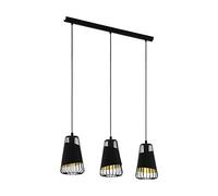 Eglo Suspension Austell, 3 Ampoules Suspension Industrial Vintage en Acier et Textile Noir, Or, Lampe de Salle à Manger, Lampe de Salon Suspendue avec Douille E27