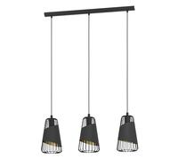 Eglo Suspension Austell, lampe suspendue 3 flammes style industriel