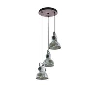 Eglo Suspension Barnstaple, lampe suspendue vintage 3 sources de lumière style industriel, luminaire rétro en acier finition zinc usé, patine marron, noir, douille E27