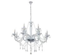 Eglo Suspension Basilano 1, lustre 12 flammes vintage style Shabby Chic, lampe suspendue en acier et verre chromé, transparent, lampe de salle à manger, lampe de salon suspendue avec douille E14