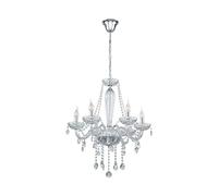 Eglo Suspension Basilano 1, lustre vintage 6 flammes, style Shabby Chic, lampe suspendue en acier et verre chromé, transparent, lampe de salle à manger, suspension salon avec douille E14