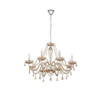 Eglo Suspension Basilano, lustre 8 flammes vintage, style shabby chic, lampe suspendue en acier et verre chromé, cognac, lampe pour table à manger, lampe de salon suspendue avec douille E14