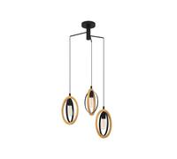 Eglo Suspension Basildon à 3 Ampoules Vintage Industriel Rétro Suspension en Acier et Bois Noir Naturel Lampe de Table de Salon Suspendu avec Douille E27 Ø 61,5 cm