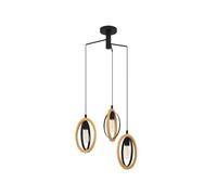 Eglo Suspension Basildon à 3 Ampoules Vintage Industriel Rétro Suspension en Acier et Bois Noir Naturel Lampe de Table de Salon Suspendu avec Douille E27 Ø 61,5 cm