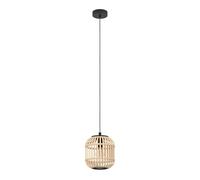 Eglo Suspension Bordesley 1 flamme vintage acier noir et bois naturel Ø 21 cm E27