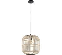 Eglo Suspension Bordesley - 1 Ampoule - Vintage - Nature - Boho - Hygge - en Acier Noir et Bois Naturel - Lampe de Salle à Manger - Lampe de Salon Suspendue avec Douille E27 - Ø 35 cm