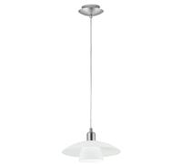 Eglo Suspension Brenda, suspension 1 flamme, lampe suspendue en acier nickel mat et verre blanc satiné, douille E14, Ø 29 cm