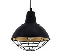Eglo Suspension Cannington 1 Ampoule Suspension Industrial Vintage Rétro Suspension Acier en Noir Or Lampe de Table de Salle à Manger Suspension avec Douille E27 Ø 30,5 cm