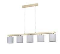 Suspension CASTRALVO E27 5X28W en acier et bois nickel mat et marron 1210x150x1100mm