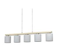 Eglo Suspension Castralvo, luminaire suspendue à cinq lampes, lampe en acier finition nickel mat, bois marron et textile blanc, lampe pour table de salle à manger, douille E27