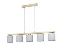 EGLO Suspension Castralvo, luminaire suspendue à cinq lampes, lampe en acier finition nickel mat, bois marron et textile blanc, lampe pour table de salle à manger certifiée FSC, douille E27