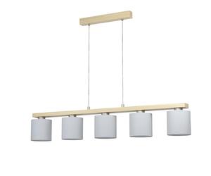 Eglo Suspension Castralvo, luminaire suspendue à cinq lampes, lampe en | acier finition nickel mat, bois marron et textile blanc, lampe pour table de salle à manger certifiée FSC, douille E27