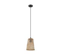 Eglo Suspension Claverdon 1 Ampoule Vintage Nature Boho Hygge Suspension en Acier Bois Noir Naturel Lampe de Salle à Manger Suspension avec Douille E27 Ø 18 cm