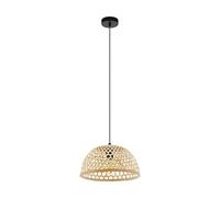 Eglo Suspension Claverdon, 1 flamme, vintage, naturel, boho, hygge, acier et bois noir, naturel, lampe de salle à manger ou salon, douille E27, Ø 37 cm