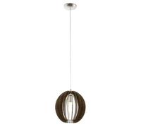 Eglo Suspension Cossano, lampe suspendue vintage 1 flamme, luminaire en acier et bois nickel mat, brun foncé, lampe pour table à manger, lampe salon suspendue avec douille E27, Ø 30 cm