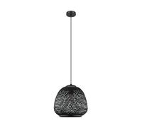 Eglo Suspension Dembleby 1, lampe suspendue 1 flamme style vintage, bohème, suspension en acier et bois noir, lampe pour table à manger, lampe de salon suspendue avec douille E27
