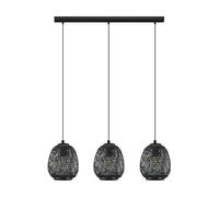 Eglo Suspension Dembleby 1, lampe suspendue 3 flammes vintage, nature, hygge, suspension en bois tressé, lampe de table à manger, lampe de salon suspendue noire, acier, douille E27
