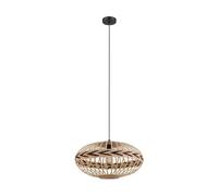 Eglo Suspension Dondarrion, 1 flamme, style vintage, scandinave, boho, acier et bois, lampe de salle à manger ou salon, noir, naturel, bordeaux, douille E27, Ø 50 cm