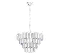 Eglo Suspension Erseka, lampe suspendue 7 flammes, élégante, suspension en acier chromé et cristal clair, lampe pour table à manger ou salon avec douille E14, Ø 48,5 cm