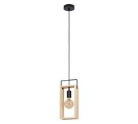 Eglo Suspension Famborough 1 Ampoule Suspension Vintage Industriel Scandinave Suspension en Acier Noir et Bois Naturel Lampe de Salle à Manger Lampe de Salon Suspendue avec Douille E27