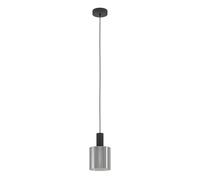 Eglo Suspension Gorosiba, lampe à pendant pour table manger en verre fumé, 1 flamme, noir traité et métal noir, douille E27, Ø 15 cm