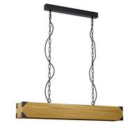 Eglo Suspension Harborough, lampe suspendue 4 flammes style industriel vintage rétro, suspension en acier et bois noir et marron, lampe pour table à manger et salon avec douille E27