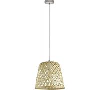 Eglo Suspension Kirkcolm, 1 flamme, vintage, naturel, boho, hygge, acier, panier en bois tressé naturel, lampe salle à manger, salon, douille E27