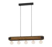 Eglo Suspension Layham, lampe suspendue 5 flammes vintage, industrielle, rétro, suspension en acier et bois noir et naturel, lampe de salle à manger, lampe de salon suspendue avec douille E27