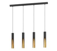 Eglo Suspension LED Barbotto, lampe de plafond suspendue à 4 spots, luminaire pour salon et salle à manger, éclairage indirect, métal noir et doré, avec ampoule GU10, blanc chaud