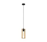 Eglo Suspension Littleton, luminaire suspendu vintage de style industriel, lampe rétro suspendue en acier et bois, couleur noire, marron, douille E27