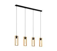 Eglo Suspension Littleton, luminaire suspendu quadruple de style vintage industriel, lampe rétro suspendue en acier et bois, teintes noire et marron, douille E27