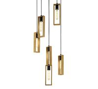 Eglo Suspension Littleton, lampe suspendue vintage à 6 flammes au design industriel, suspension rétro en acier et bois, couleur : noir, marron, douille : E27
