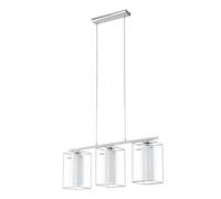 Eglo Suspension Loncino 1, lampe suspendue vintage 3 flammes, suspension en acier, couleur : chrome, verre : satiné, clair, douille : E27, L : 74,5 cm