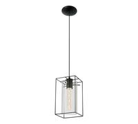 Eglo Suspension Loncino, lampe suspendue vintage à 1 flamme, suspension en acier, couleur : noir, verre : verre fumé, douille : E27, longueur : 15 cm
