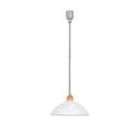 Eglo Suspension Lord 2, lampe suspendue 1 flamme réglable en hauteur, lampe suspendue classique, lampe de salon en verre d'albâtre blanc, plastique argenté et bois, douille E27