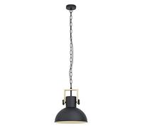 Eglo Suspension Lubenham, lampe suspendue vintage 1 flamme au design industriel, suspension rétro en acier et bois, couleur : noir, marron, douille : E27