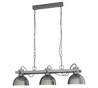 Eglo Suspension Lubenham, lampe suspendue vintage 3 flammes au design industriel, luminaire rétro en acier, couleur : nickel mat, crème, douille : E27