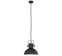 Eglo Suspension Lubenham, luminaire suspendu vintage de style industriel, lampe rétro suspendue en acier et bois, coloris noir et brun, douille E27, certifié FSC