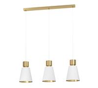Eglo Suspension luminaire Aglientina, lustre à 3 lampes pour salon et salle à manger, lampe de plafond à suspendre en tissu et métal couleur laiton brossé, douille E27