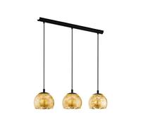 Eglo Suspension luminaire Alabraccin, lampe de plafond suspendue à 3 flammes, lustre salon ou salle à manger en métal noir et verre doré, douille E27, 78 cm