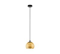 Eglo Suspension luminaire Alabraccin, lampe de plafond suspendue, lustre salon ou salle à manger en métal noir et verre doré, douille E27, Ø 19 cm