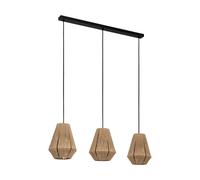 EGLO Suspension luminaire Alderney, lustre en tissu à 3 lampes pour salon et salle à manger, lampe de plafond suspendue en chanvre naturel et métal noir, douille E27