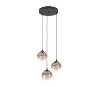 Eglo Suspension luminaire Ariscani 1, plafonnier suspendu à 3 lampes, lustre pour cage d'escalier et galérie, métal en noir et verre en cuivre, E27, Ø 42,5 cm