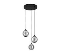 Eglo Suspension Ariscani 98653 – 3 lumières E27, métal noir verre fumé Ø 42,5 cm