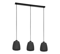 EGLO Suspension luminaire Barlaston, lustre à 3 lampes pour salon et salle à manger, lampe de plafond suspendue en tissu gris et métal noir, douille E27, 88 cm