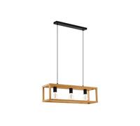 Eglo Suspension luminaire Blackcrown, plafonnier suspendu vintage pour salle à manger, 3 lampes, lustre salon au design nature, bois clair, douille E27, 70 cm