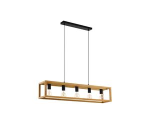 Eglo Suspension luminaire Blackcrown, plafonnier suspendu vintage pour | salle à manger, 3 lampes, lustre salon au design nature, bois clair, douille E27, 100 cm